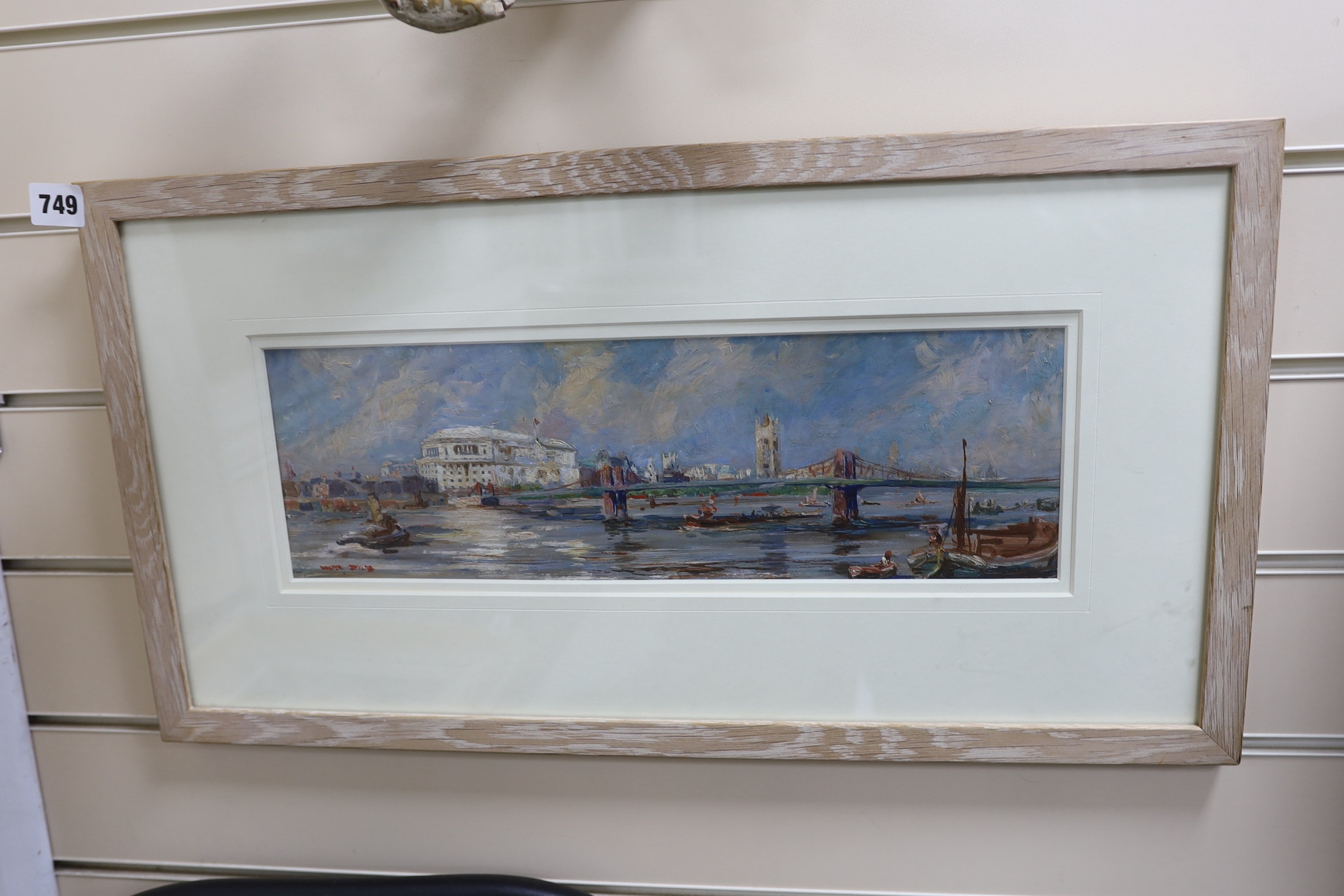 Walter Taylor (1860-1943), oil on board, Thames view, signed, 12.5 x 41cm